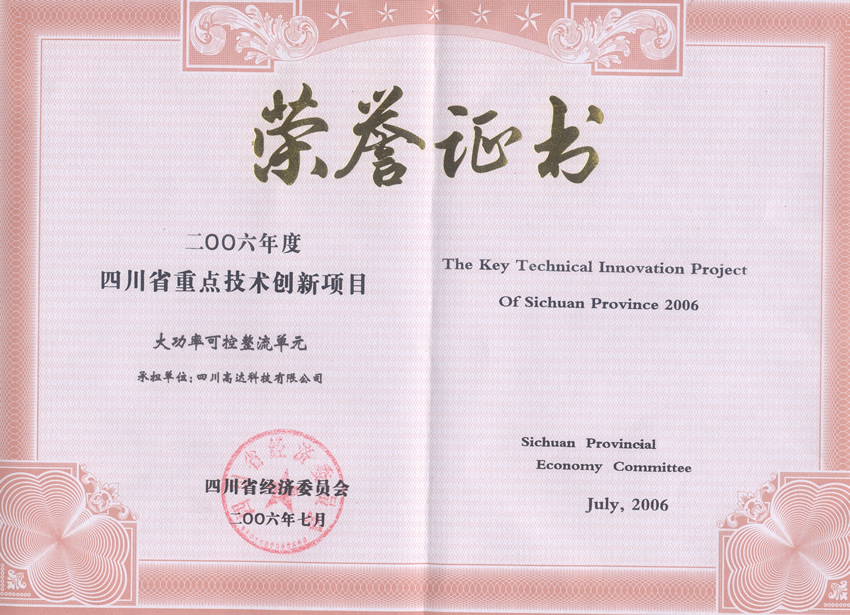 06四川重点创新项目证书